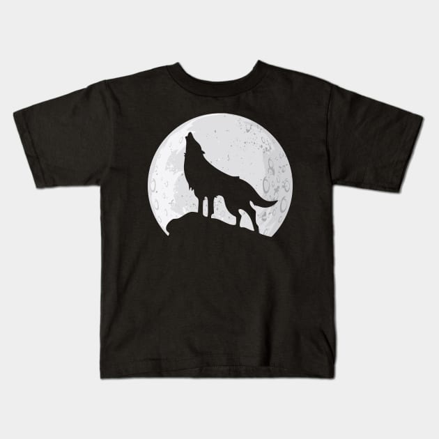 Wolf Howling at Moon Kids T-Shirt by mikevdv2001